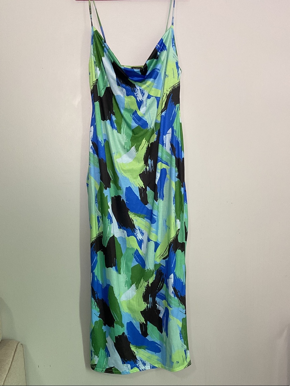 NEW boohoo Blue & Green Abstract Print Maxi Dress